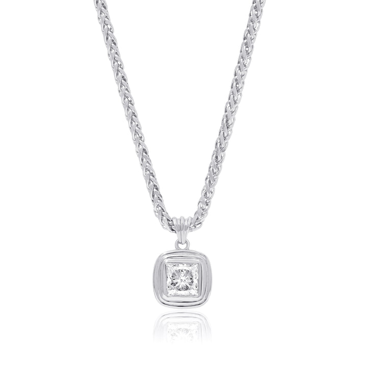 Triple Bezel Princess Cut Diamond Necklace