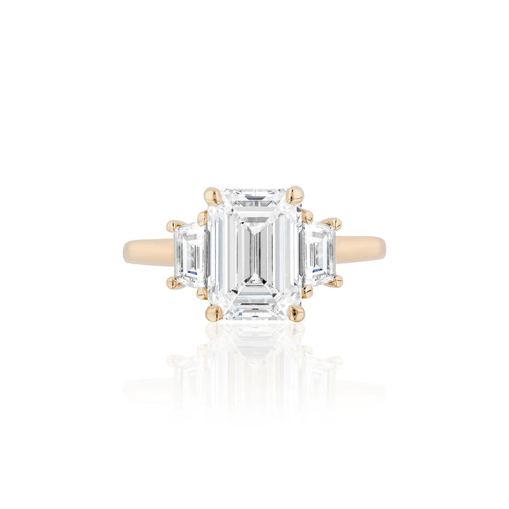 Emerald-Cut Diamond with Trapezoid Side Stones Ring