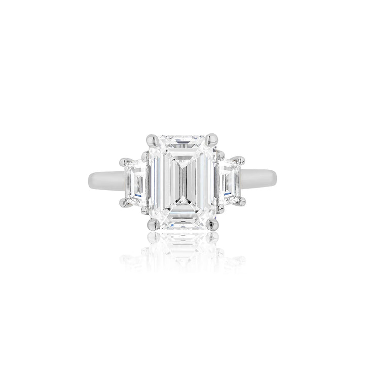 Emerald-Cut Diamond with Trapezoid Side Stones Ring