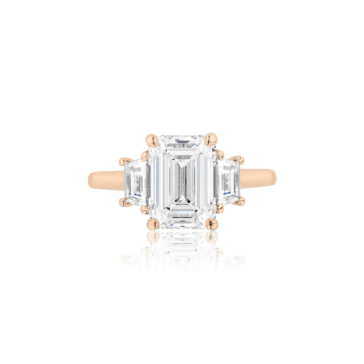 Emerald-Cut Diamond with Trapezoid Side Stones Ring