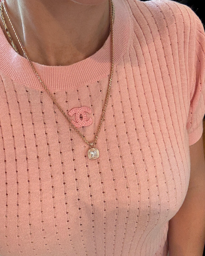 Triple Bezel Princess Cut Diamond Necklace