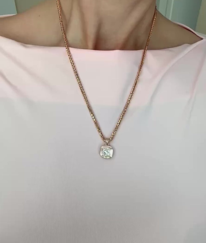 Triple Bezel Princess Cut Diamond Necklace