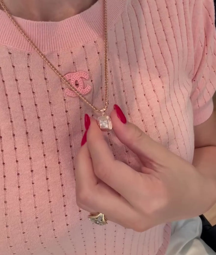 Triple Bezel Princess Cut Diamond Necklace