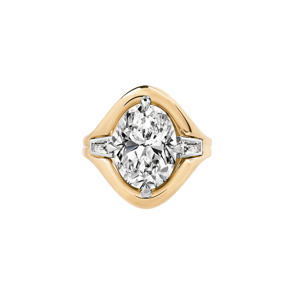 Oval Diamond Chunky Bezel Ring with Tapered Baguettes