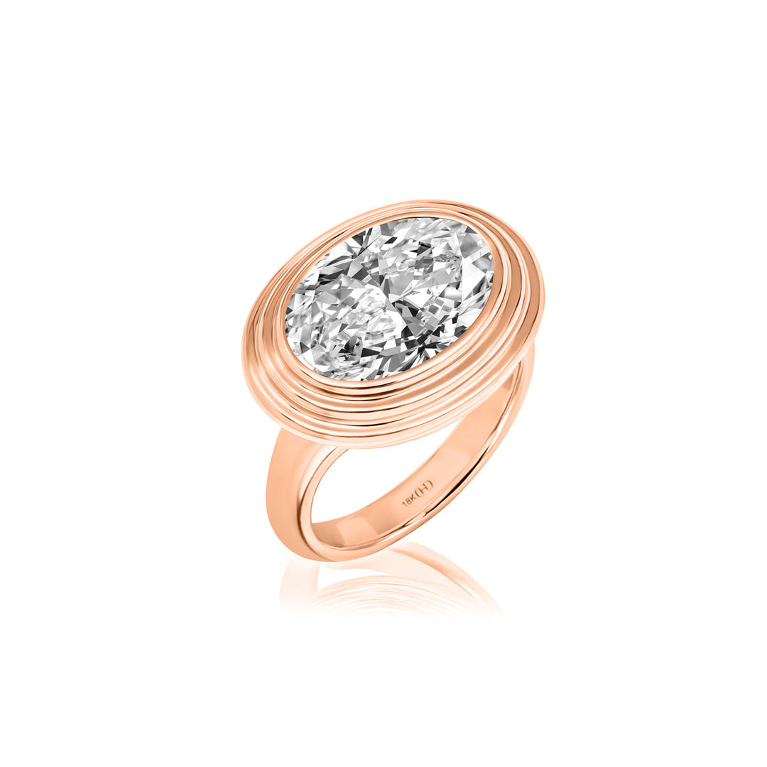 Triple Bezel Oval Diamond Pinky Ring