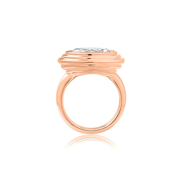 Triple Bezel Oval Diamond Pinky Ring
