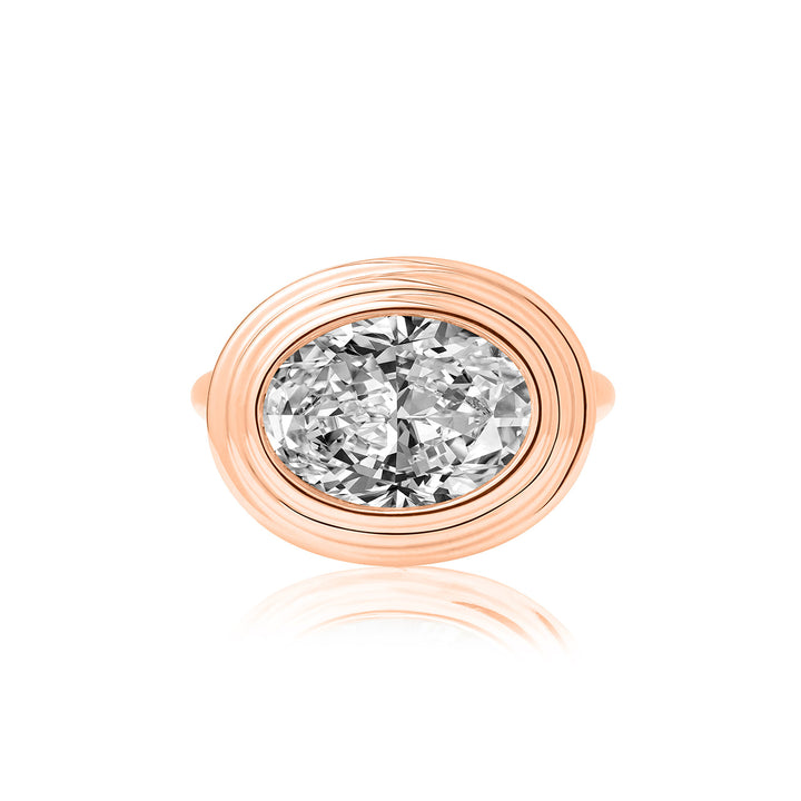 Triple Bezel Oval Diamond Pinky Ring
