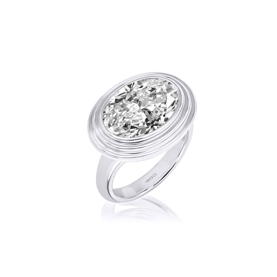 Triple Bezel Oval Diamond Pinky Ring