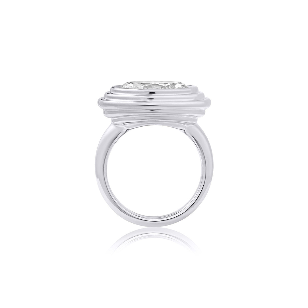 Triple Bezel Oval Diamond Pinky Ring