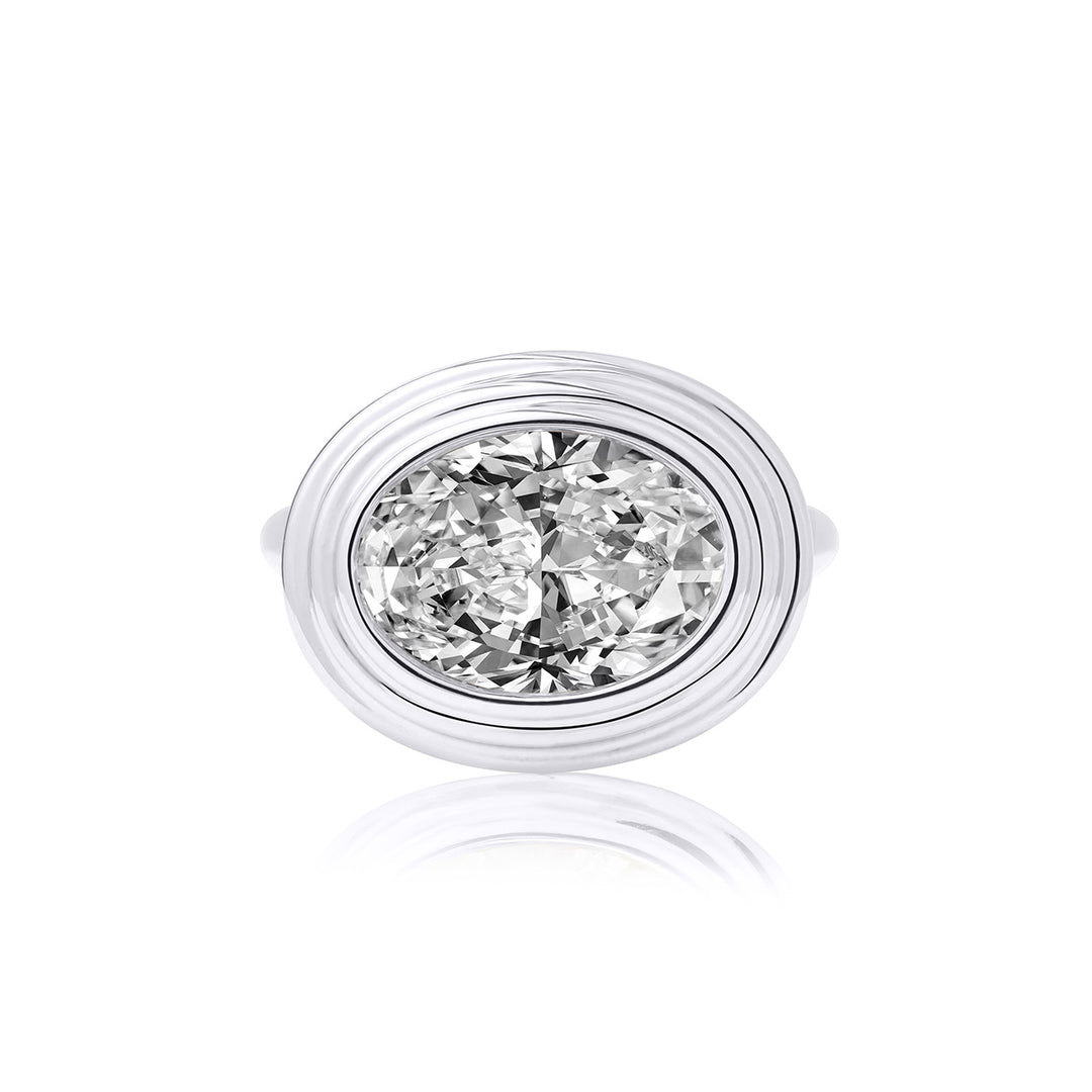 Triple Bezel Oval Diamond Pinky Ring