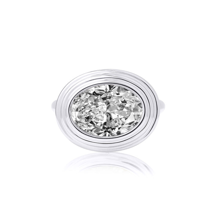 Triple Bezel Oval Diamond Pinky Ring