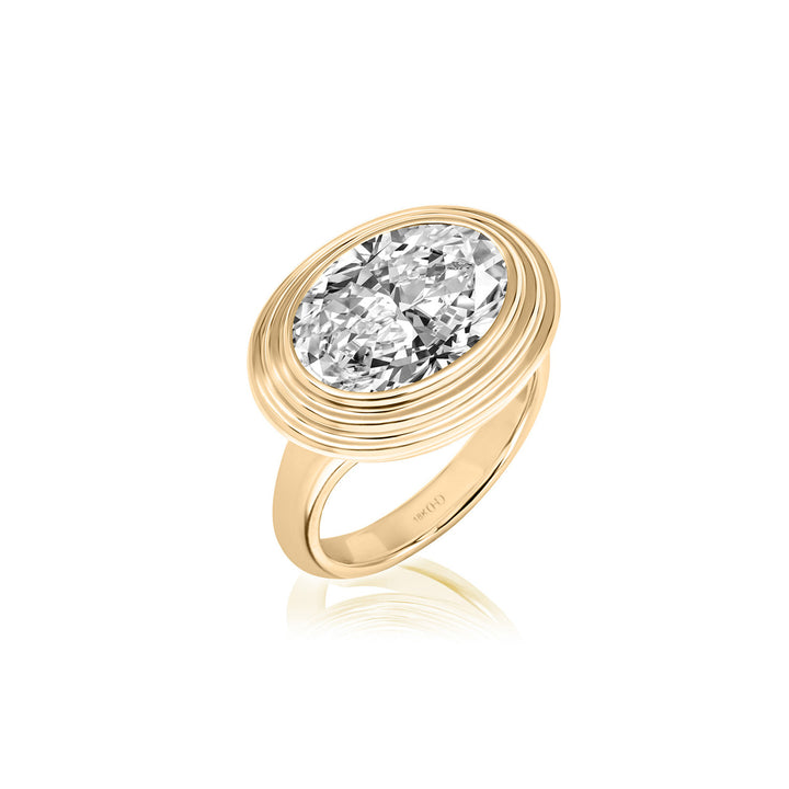 Triple Bezel Oval Diamond Pinky Ring