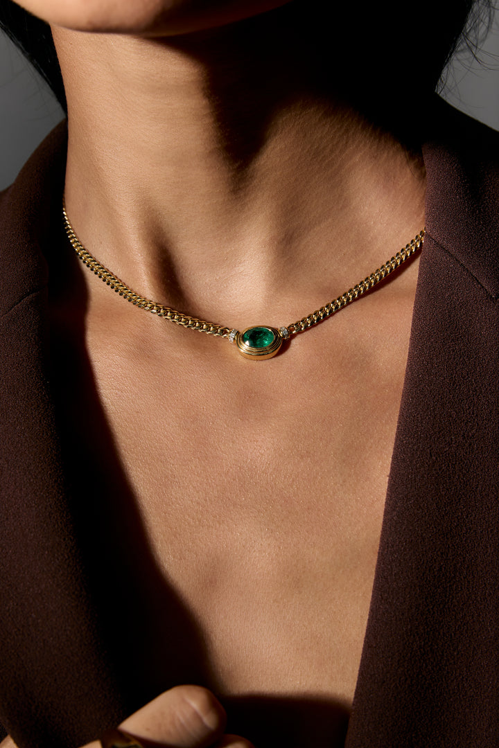 Triple Bezel Emerald Heirloom Necklace