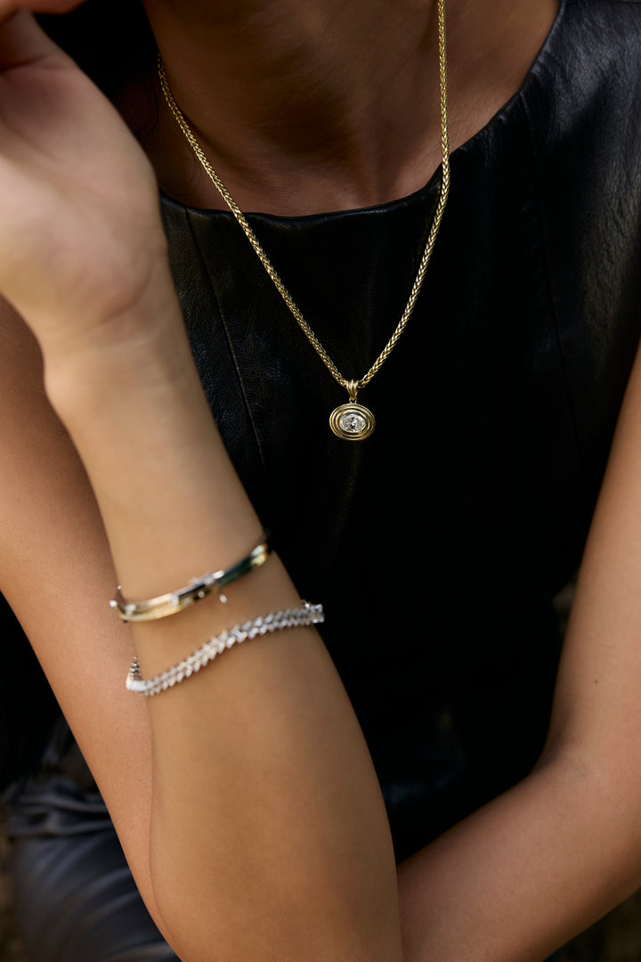 Triple Bezel Oval Diamond Necklace