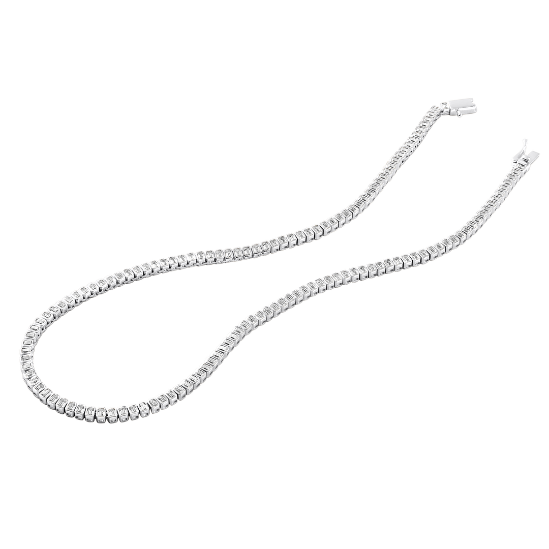 Emerald Cut Diamond Bezel Tennis Necklace