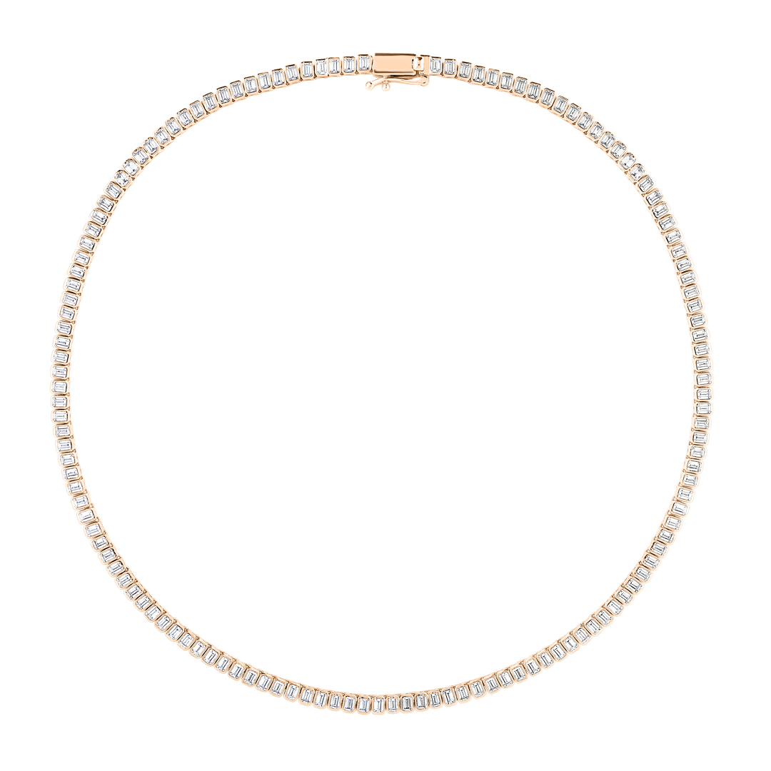Emerald Cut Diamond Bezel Tennis Necklace