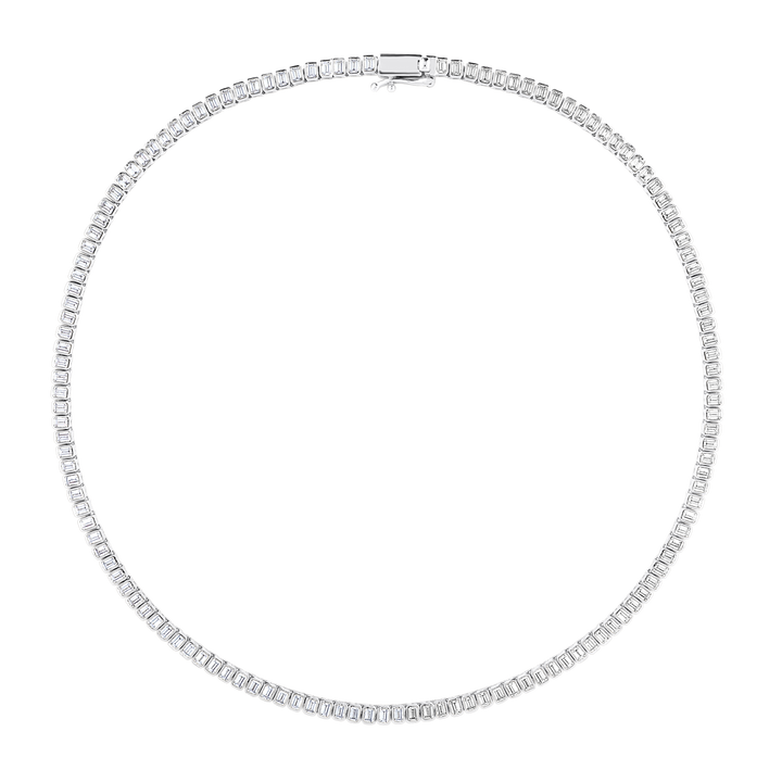 Emerald Cut Diamond Bezel Tennis Necklace