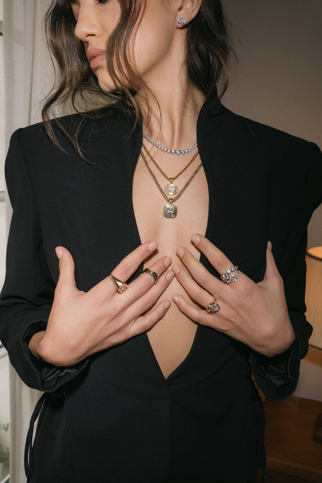 Triple Bezel Oval Diamond Necklace