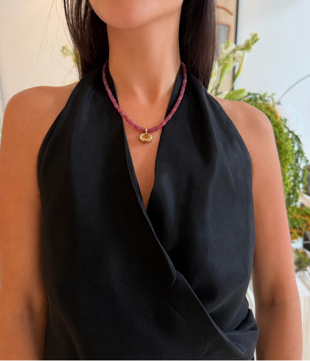 Pink Tourmaline Beaded Necklace