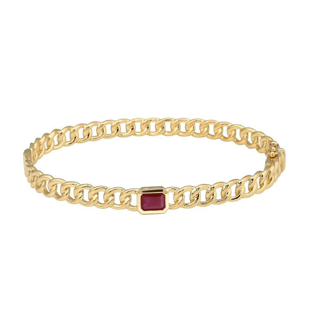 Chain Bangle with Colored Stone