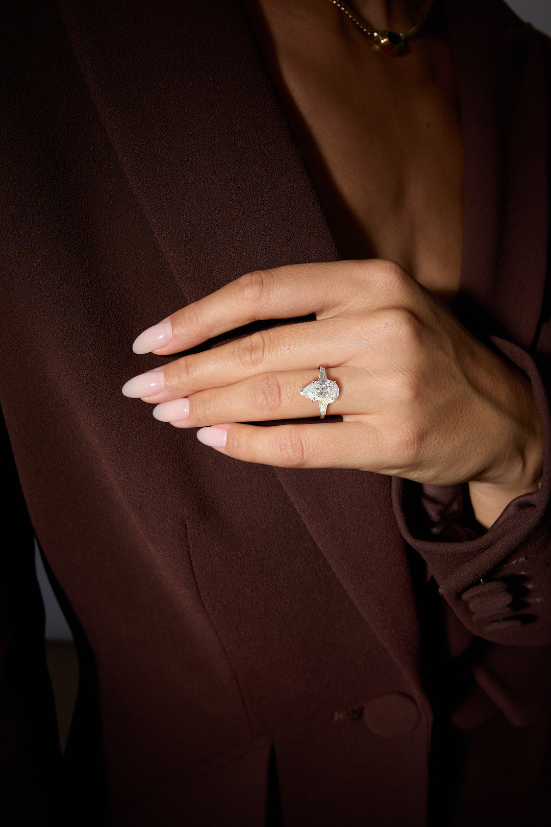 Pear Shaped Diamond with Tapered Baguettes Engagement Ring