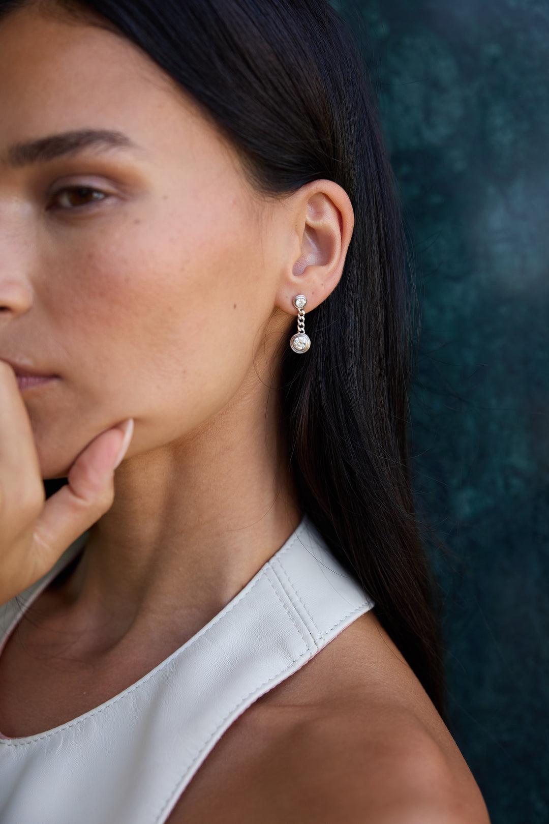 Triple Bezel Chain Drop Earrings