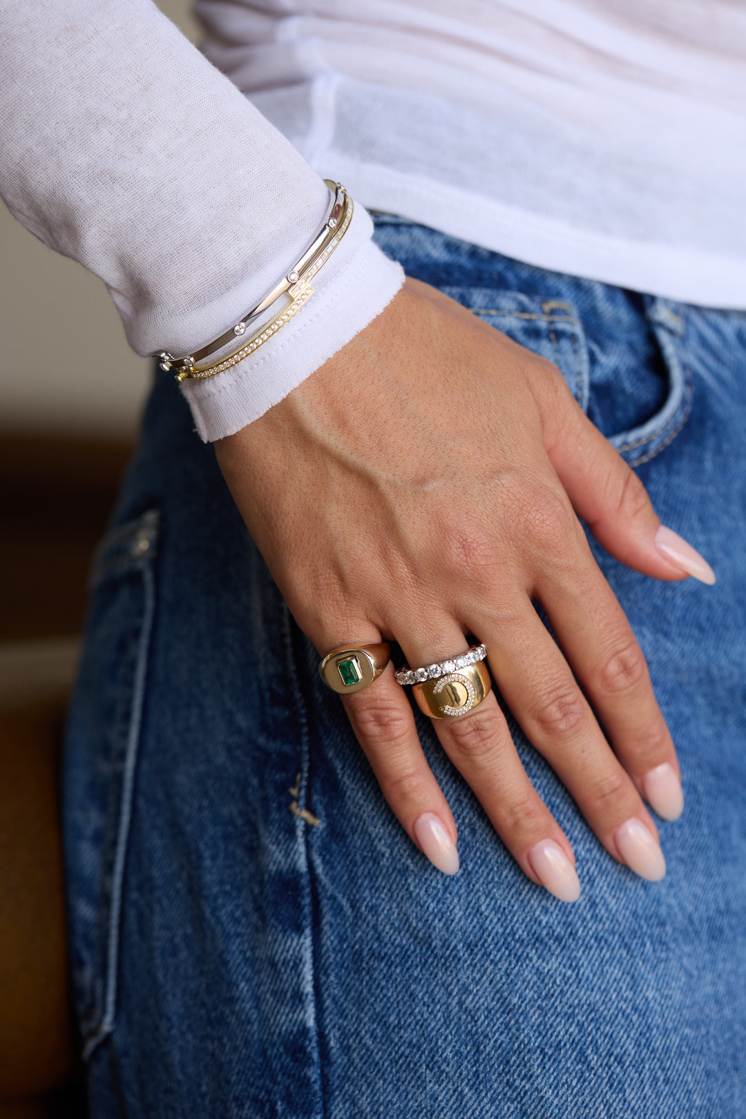 Chubby Green Emerald Signet Ring