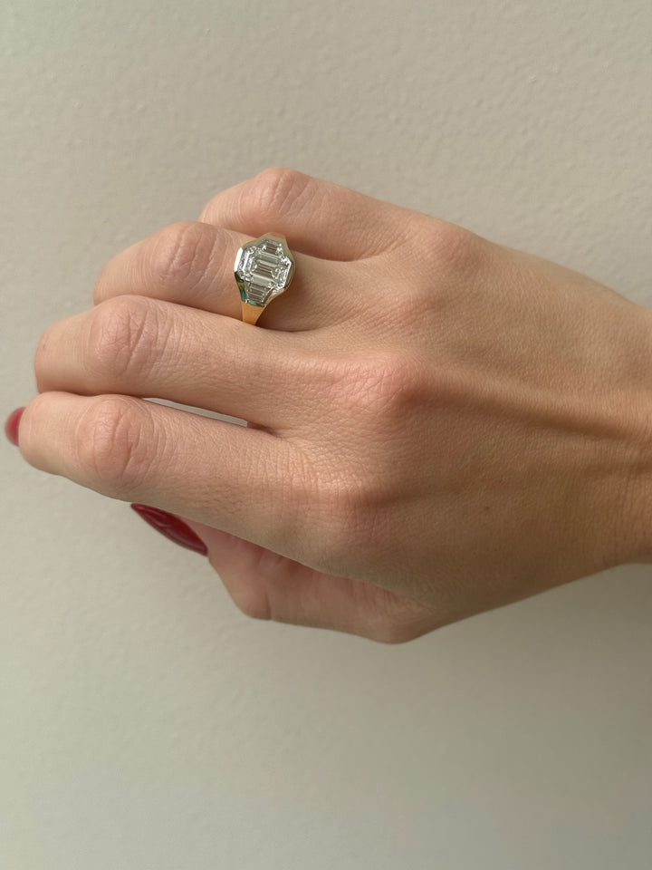 Two Tone Emerald-Cut Trilogy Gypsy Ring