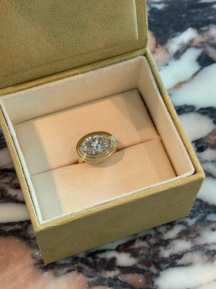 Triple Bezel Oval Diamond Pinky Ring