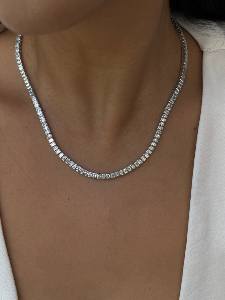 Emerald Cut Diamond Bezel Tennis Necklace
