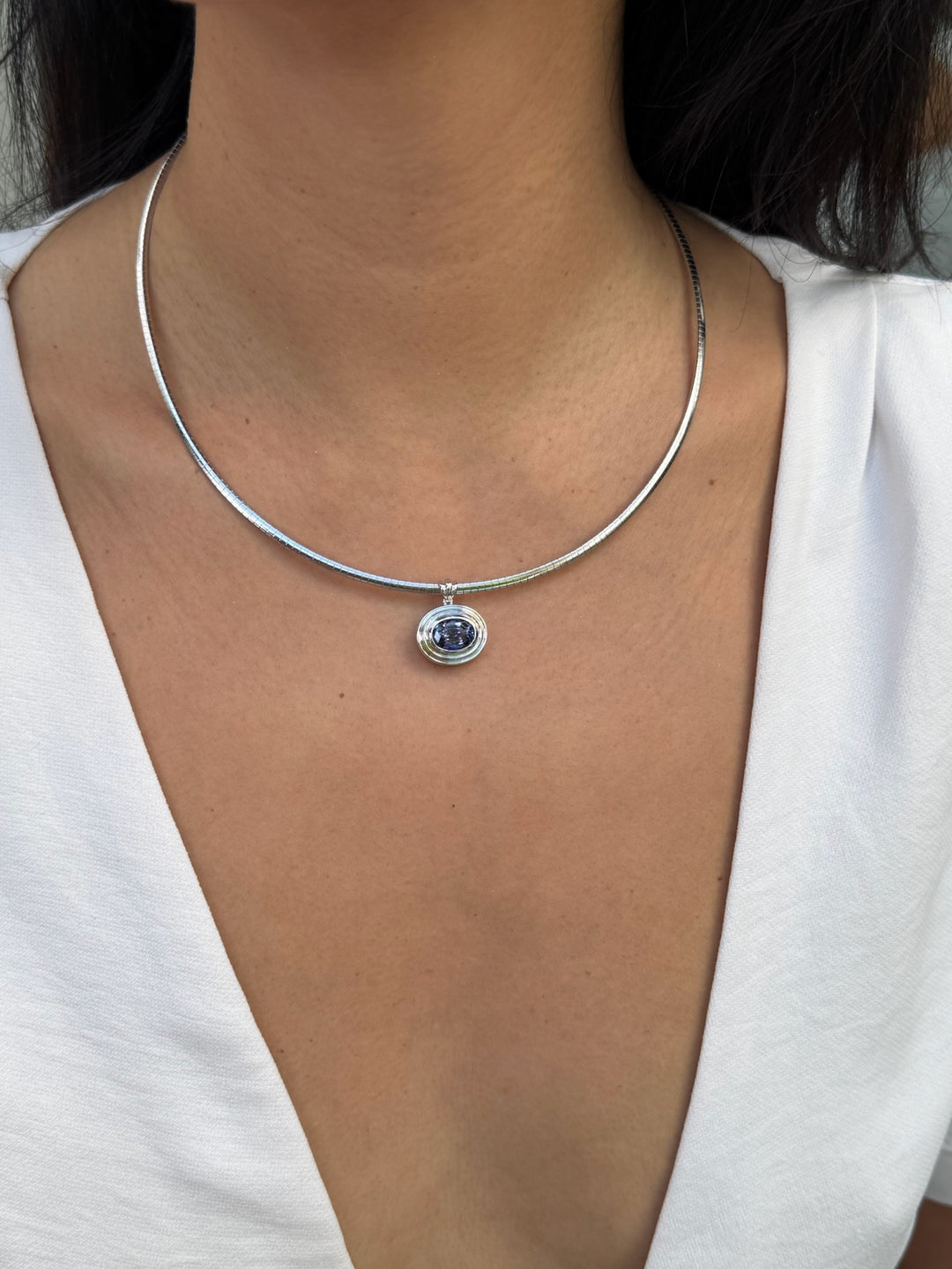 Triple Bezel Oval Diamond Necklace