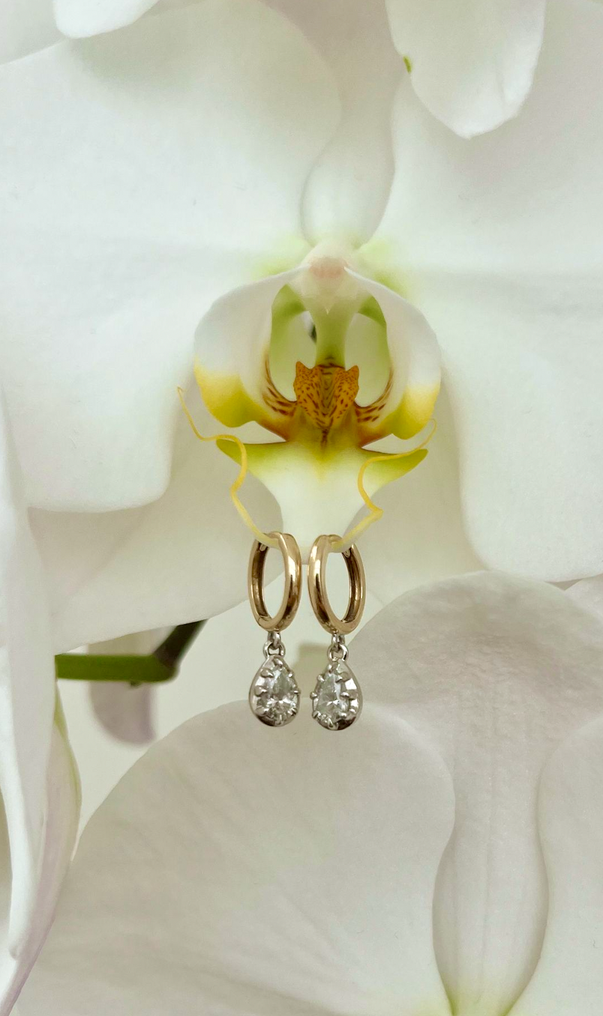 Two-Tone Pear Diamond Hoop Earrings