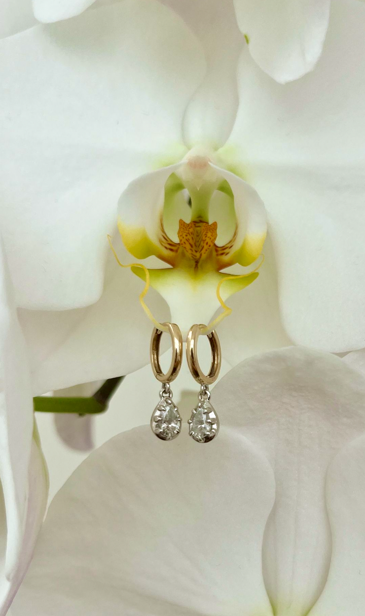 Two-Tone Pear Diamond Hoop Earrings