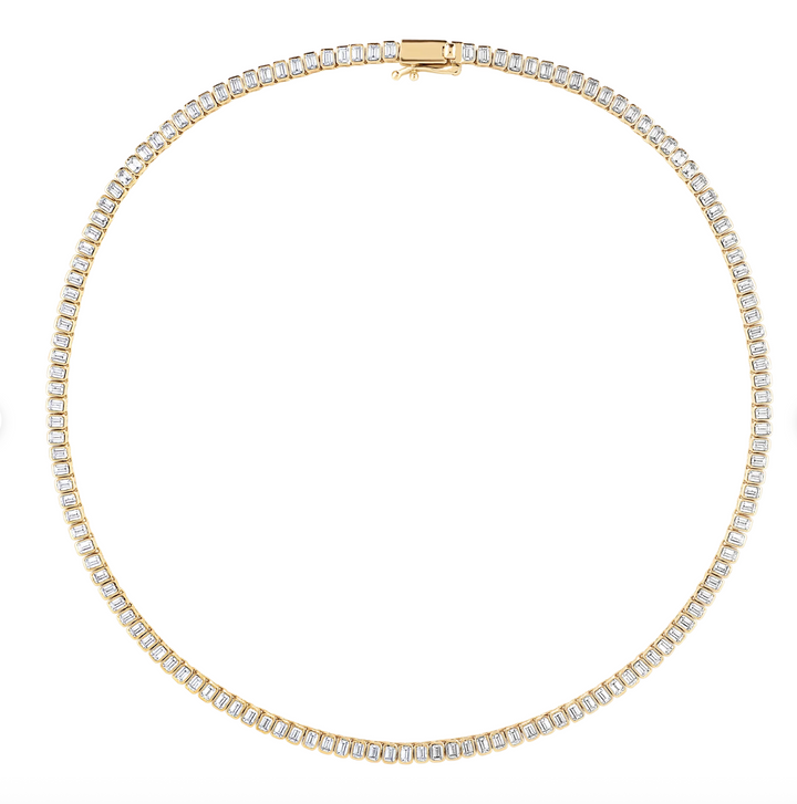 Emerald Cut Diamond Bezel Tennis Necklace