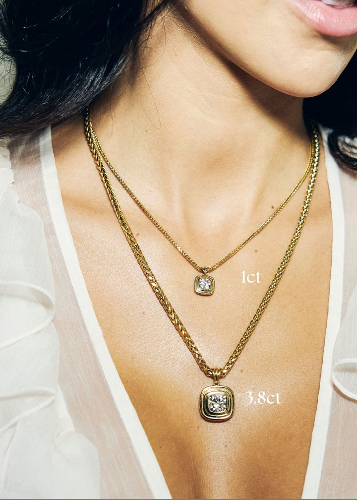 Triple Bezel Cushion Diamond Necklace