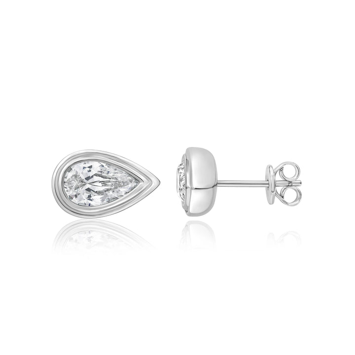Double Bezel Pear Diamond Earrings