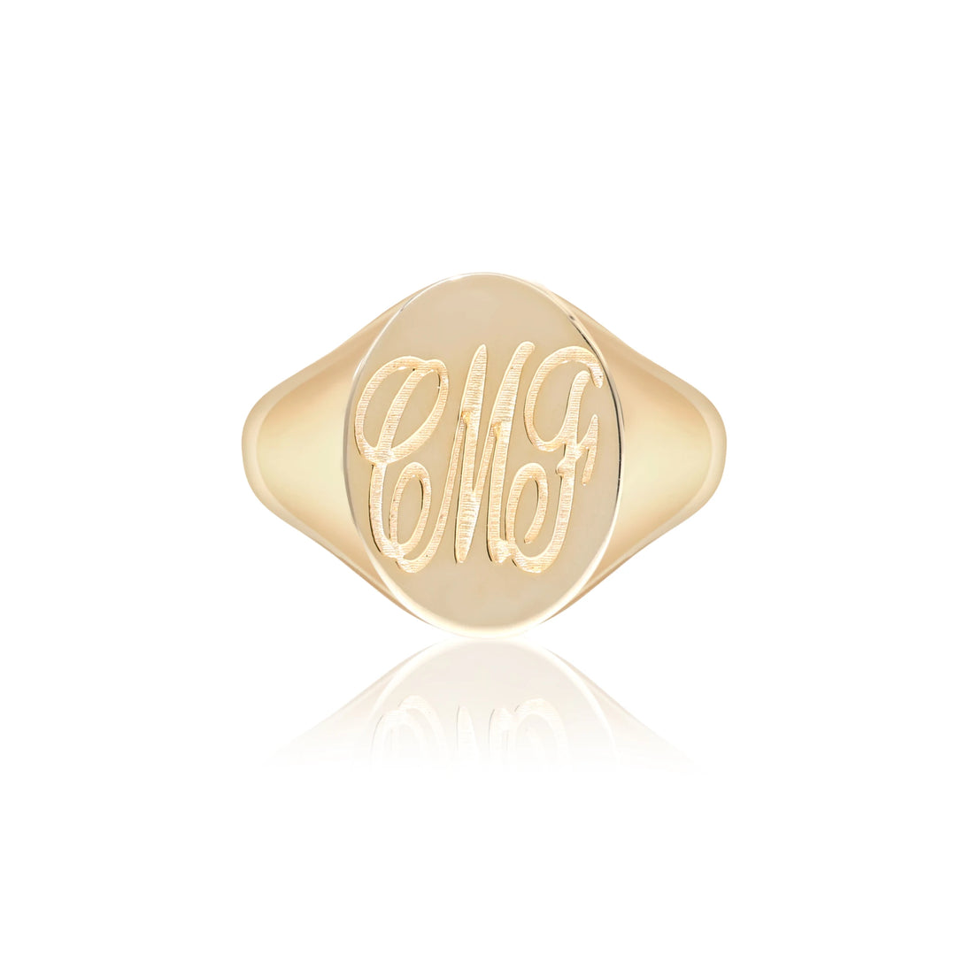 Hand Engraved Oval/Round Signet Ring