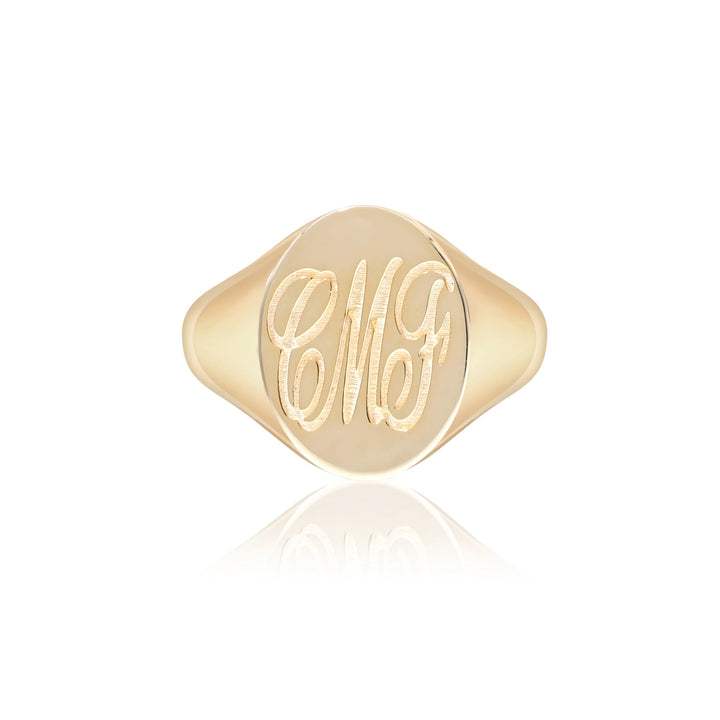 Hand Engraved Oval/Round Signet Ring