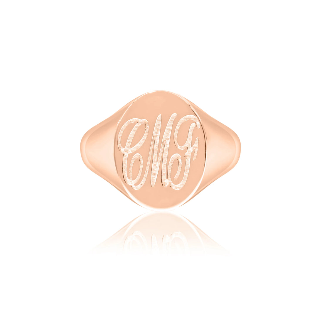 Hand Engraved Oval/Round Signet Ring