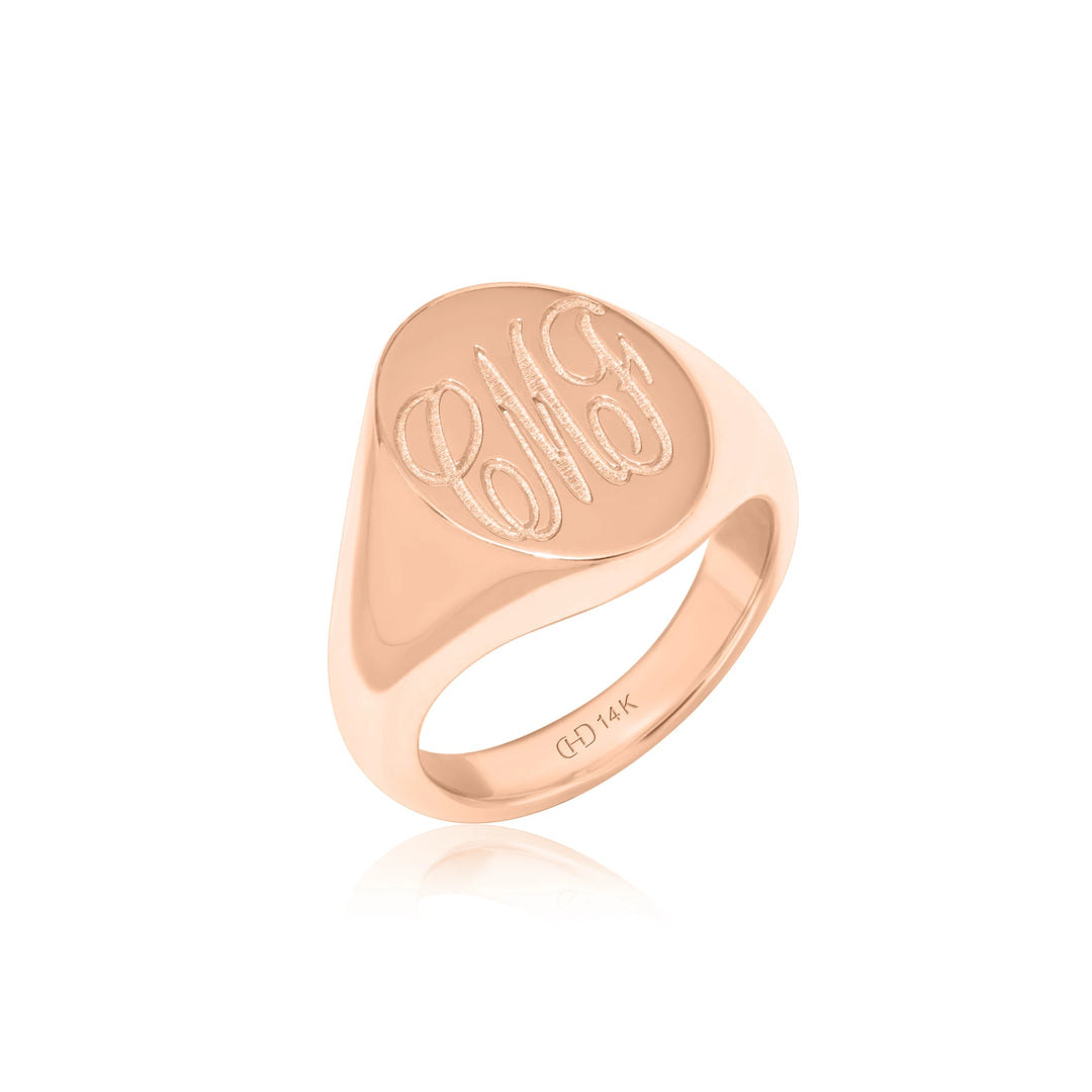 Hand Engraved Oval/Round Signet Ring