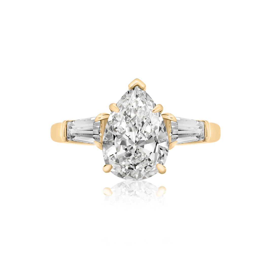Pear Shaped Diamond with Tapered Baguettes Engagement Ring