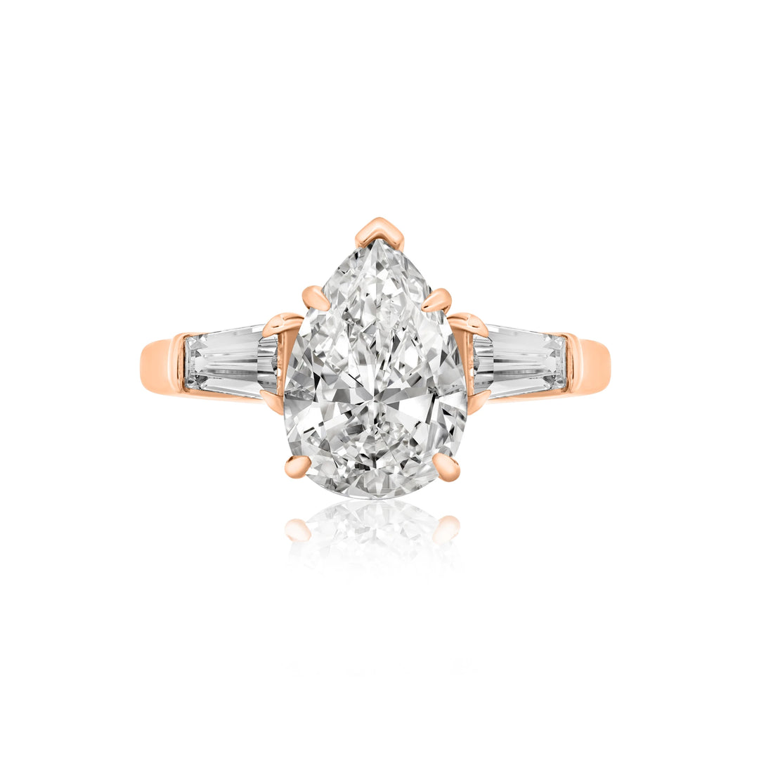 Pear Shaped Diamond with Tapered Baguettes Engagement Ring