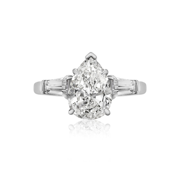 Pear Shaped Diamond with Tapered Baguettes Engagement Ring