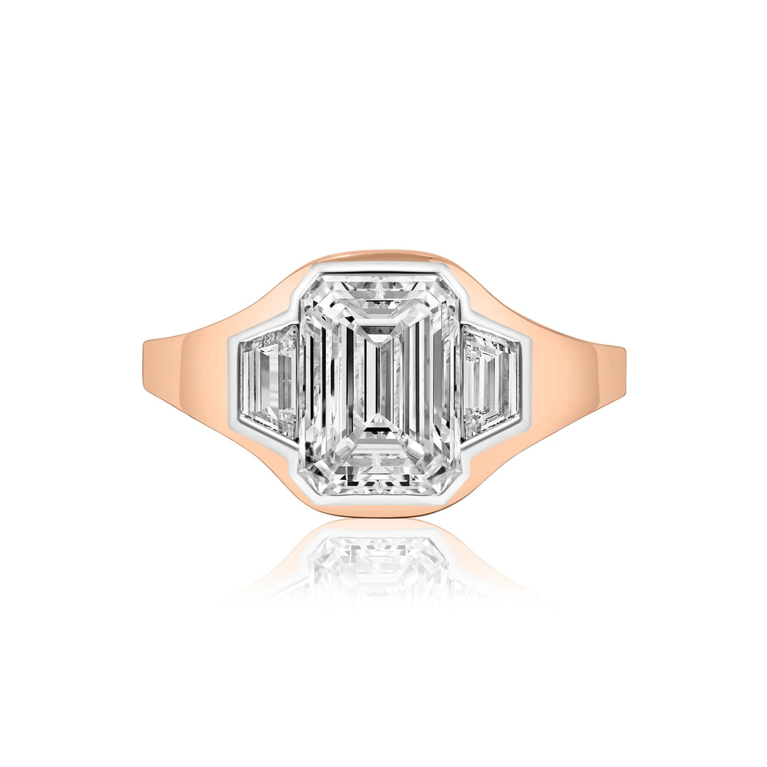 Two Tone Emerald-Cut Trilogy Gypsy Ring