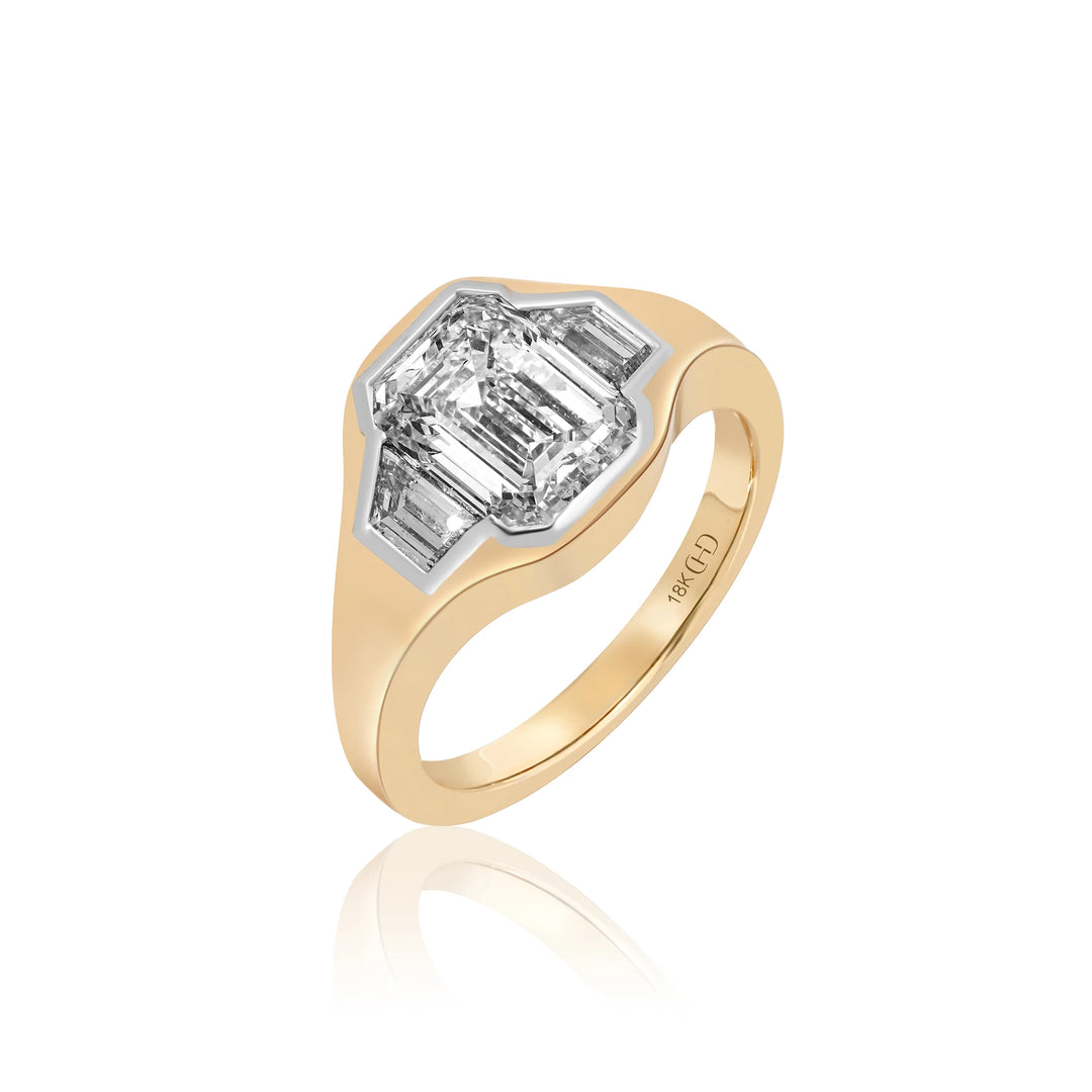 Two Tone Emerald-Cut Trilogy Gypsy Ring