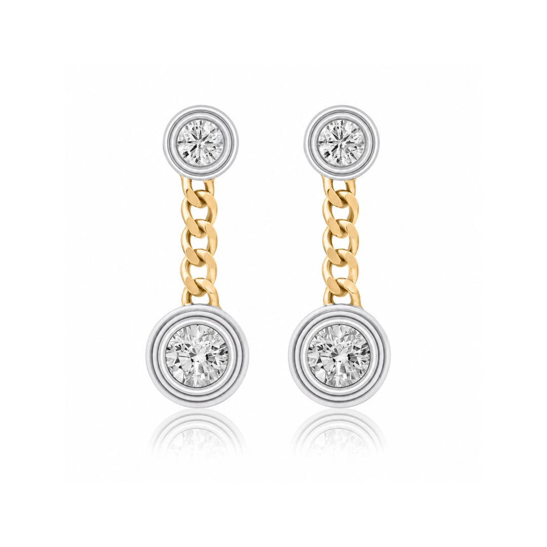 Triple Bezel Chain Drop Earrings