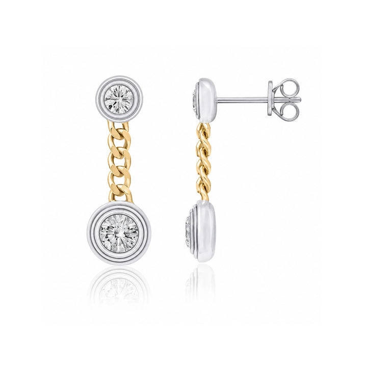 Triple Bezel Chain Drop Earrings