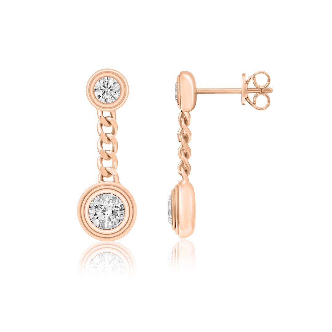Triple Bezel Chain Drop Earrings