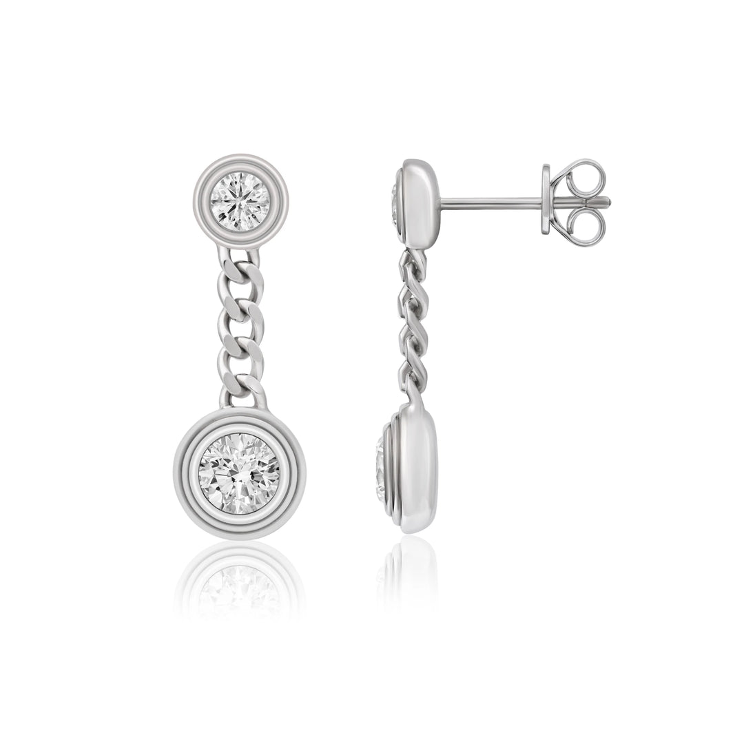 Triple Bezel Chain Drop Earrings